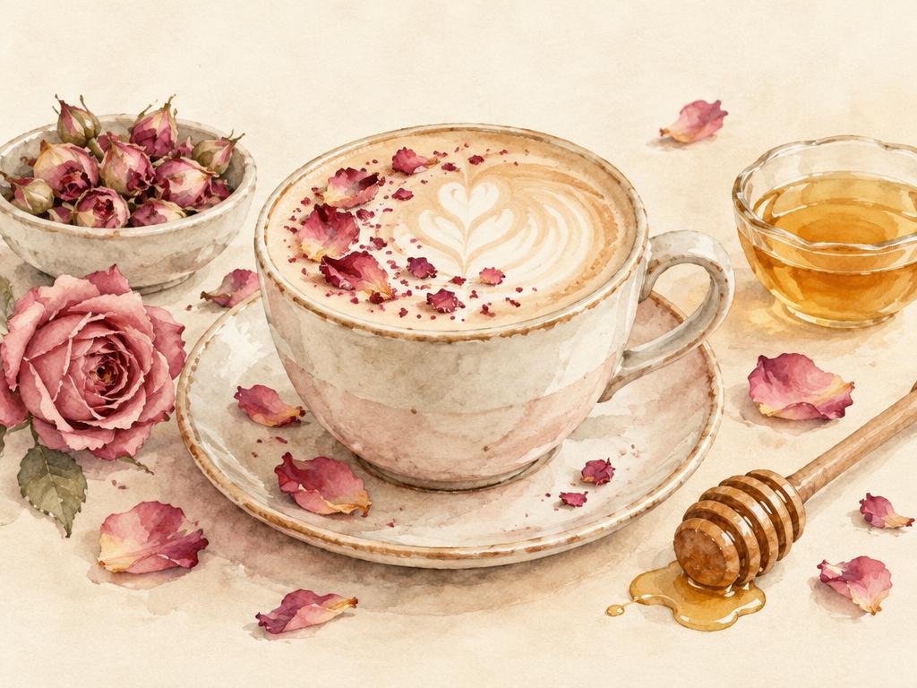 Watercolor illustration for The Rose Honey Latte